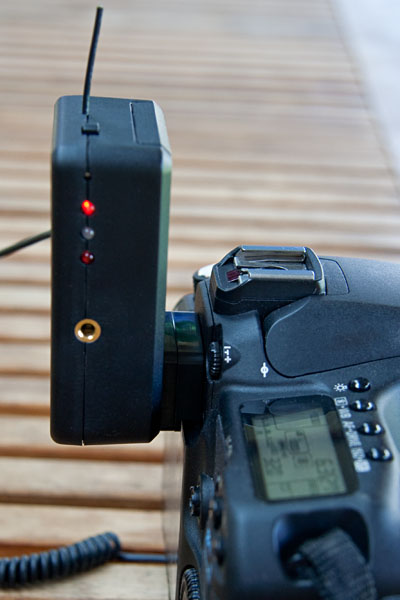 transmitter mounted on viewfinder of Canon 50D